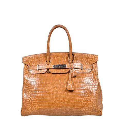 hermes tasche krokodilleder|Hermes Birkin 35 Porosus Krokodilleder Miel .